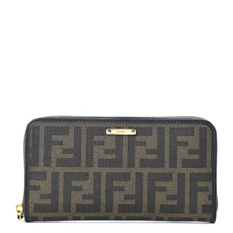 FENDI Zucca Spalmati Vitello Elite Zip Around Wallet Tobacco 